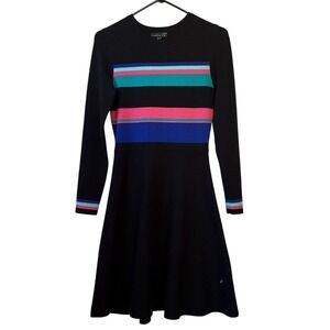 Smashed Lemon‎ Knit Dress Womens Size 8 Black Long Sleeve Multicolor Stripes